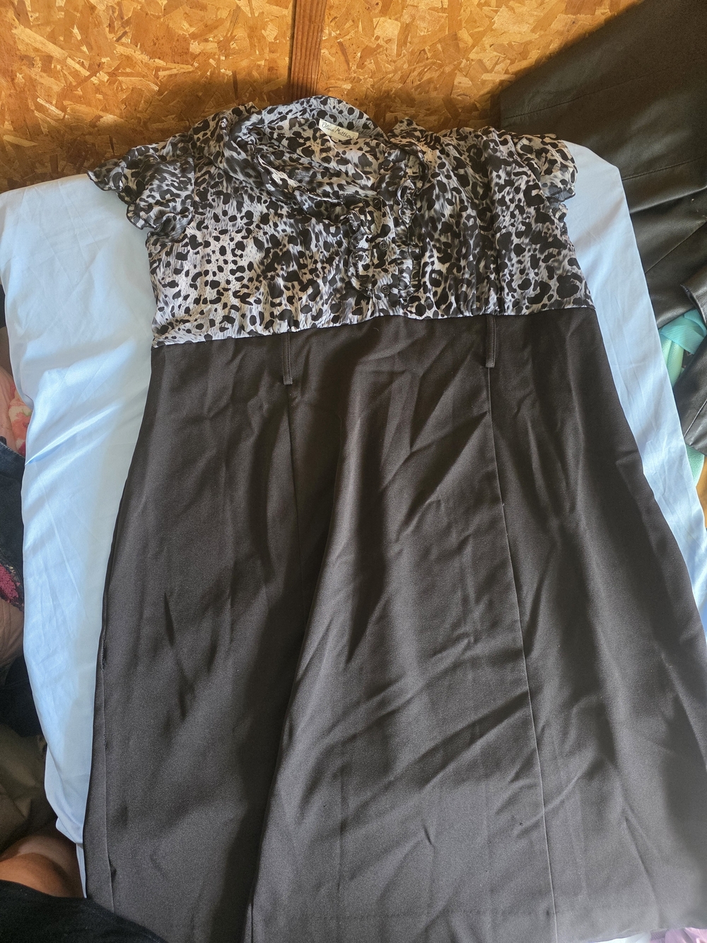 Black Midi Dress with Black & White Animal Print Bodice